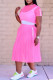 Pink Sexy Casual Solid See-through O Neck Short Sleeve Three-piece Set