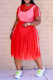 Red Sexy Casual Solid See-through O Neck Short Sleeve Three-piece Set