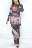 Black Sexy Gradual Change Hollowed Out Split Joint Tie-dye See-through O Neck A Line Dresses