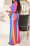 Colour Fashion Casual Print Basic Turtleneck Long Sleeve Dresses