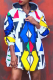 Colour Casual Print Patchwork Hooded Collar Straight Dresses