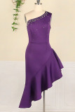 Purple Fashion Sexy Solid Beading One Shoulder Irregular Dresses