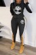 Black Fashion Stitching Printing Casual Two-piece Set