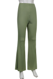 Green Casual Split Joint Boot Cut High Waist Speaker Solid Color Bottoms