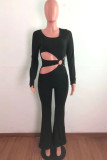Black Fashion Sexy Solid Hollowed Out Square Collar Jumpsuits