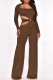 Brown Fashion Sexy Solid Hollowed Out Square Collar Jumpsuits