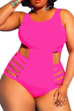 Blue Sexy Solid Hollowed Out U Neck Plus Size Swimwear