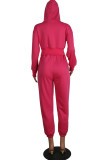 rose red adult Casual Fashion Zippered Two Piece Suits Solid pencil Long Sleeve