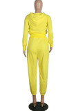 Yellow adult Casual Fashion Zippered Two Piece Suits Solid pencil Long Sleeve