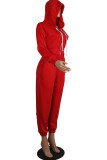 Red adult Casual Fashion Zippered Two Piece Suits Solid pencil Long Sleeve