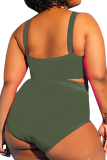 Pink Sexy Solid Hollowed Out U Neck Plus Size Swimwear