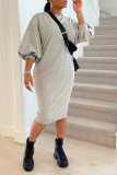White Casual Solid Patchwork O Neck Straight Dresses
