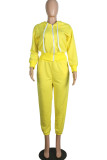 Yellow adult Casual Fashion Zippered Two Piece Suits Solid pencil Long Sleeve