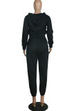 Black adult Casual Fashion Zippered Two Piece Suits Solid pencil Long Sleeve