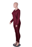 Grey Casual Solid Patchwork O Neck Long Sleeve Two Pieces