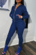 Tibetan Blue Casual Sportswear Solid Patchwork Zipper Zipper Collar Long Sleeve Two Pieces