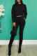 Black Fashion Casual Solid Basic O Neck Long Sleeve Two Pieces