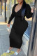 Black Fashion Casual Solid Patchwork V Neck One Step Skirt Dresses