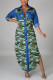 Camouflage Sexy Print Patchwork Turndown Collar Pencil Skirt Dresses