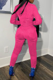 Rose Red Casual Sportswear Solid Patchwork Zipper Zipper Collar Long Sleeve Two Pieces
