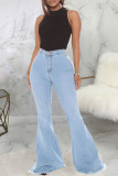 Black Fashion Street Solid High Waist Denim Jeans