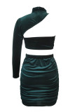 Ink Green Fashion Sexy Solid Patchwork O Neck Long Sleeve Two Pieces