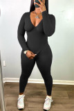 Coffee Fashion Casual Solid Basic V Neck Long Sleeve Two Pieces