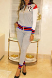 Grey Fashion Casual Print Patchwork Zipper Collar Long Sleeve Two Pieces