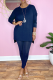 Blue Casual Solid Patchwork Half A Turtleneck Long Sleeve Two Pieces