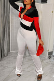 White Fashion Casual Patchwork Basic Zipper Collar Regular Jumpsuits