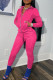 Rose Red Casual Sportswear Solid Patchwork Zipper Zipper Collar Long Sleeve Two Pieces