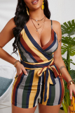 Red Sexy Print Patchwork Spaghetti Strap Straight Rompers