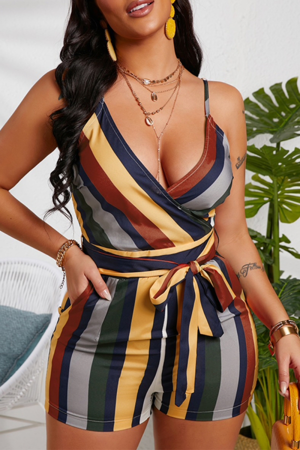 Red Sexy Print Patchwork Spaghetti Strap Straight Rompers
