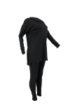 Blue Casual Solid Patchwork Half A Turtleneck Long Sleeve Two Pieces