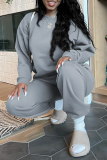 Grey Casual Solid Patchwork O Neck Long Sleeve Two Pieces