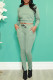 Green Fashion Casual Solid Basic O Neck Long Sleeve Two Pieces