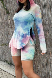 Red Casual Print Patchwork Asymmetrical Hooded Collar Long Sleeve Two Pieces