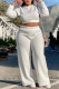 White Pre-sale Fashion Casual Solid Basic O Neck Long Sleeve Two Pieces