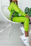 Green Fashion Casual Patchwork Zipper Hooded Collar Long Sleeve Two Pieces