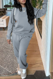 Grey Casual Solid Patchwork O Neck Long Sleeve Two Pieces