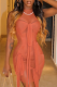 Tangerine Red Sexy Solid Mesh O Neck Irregular Dress Dresses