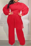 White Casual Solid Patchwork Off the Shoulder Plus Size Jumpsuits