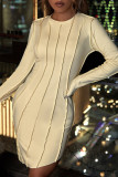 Yellow Fashion Solid Patchwork O Neck Long Sleeve Dresses