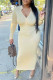 Yellow Fashion Casual Solid Patchwork V Neck One Step Skirt Dresses