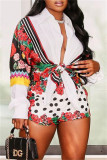Multicolor Fashion Casual Print Basic Turndown Collar Long Sleeve Two Pieces