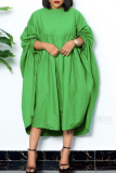 Rose Red Casual Solid Flounce O Neck Cake Skirt Dresses