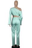 Cyan Fashion Casual Solid Bandage Oblique Collar Long Sleeve Two Pieces