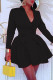 Black Fashion Solid Patchwork Turndown Collar Long Sleeve Dresses