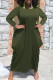 Army Green Casual Solid Patchwork Asymmetrical O Neck Irregular Dress Plus Size Dresses