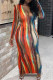 Red Fashion Sexy Print Basic V Neck Long Sleeve Dresses